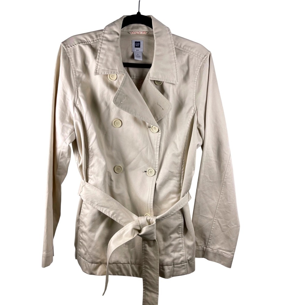 VTG 2006 GAP Women's Cream Double Breasted Trench Coat‎ Belted XL Y2K Casual